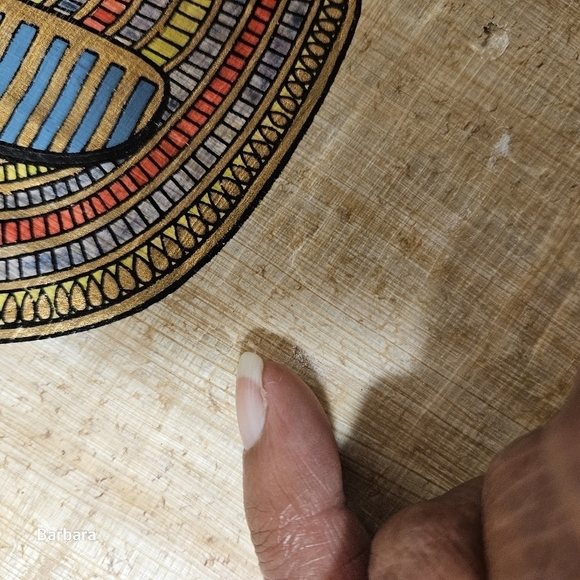 Vintage 70s Egyptian Pharaoh Tutankhamen Funeral Mask Painting on Papyrus - Picture 7 of 10